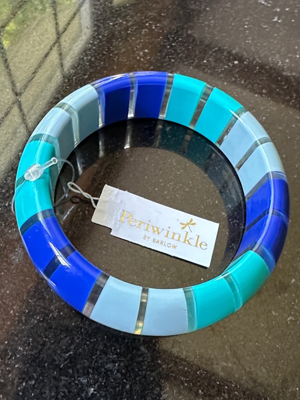 Vintage Turquoise, Teal & Royal Blue Striped Resin Bangle